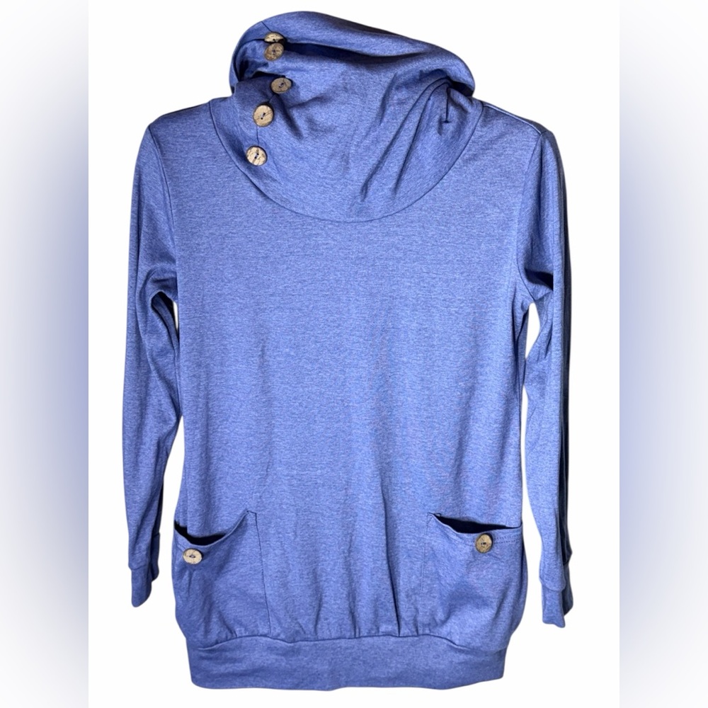 Levaca Blue Long Sleeve Women's Top with Button Detail Large